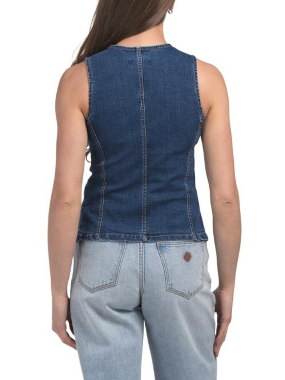 LOVE TREE Denim Button High Neck Vest - Picture 2 of 3
